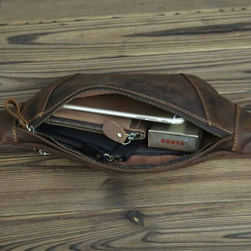 Waist Bag Mini Travel Fanny Chest Pack Cowhide Belt Bag Male Small Waist Bag