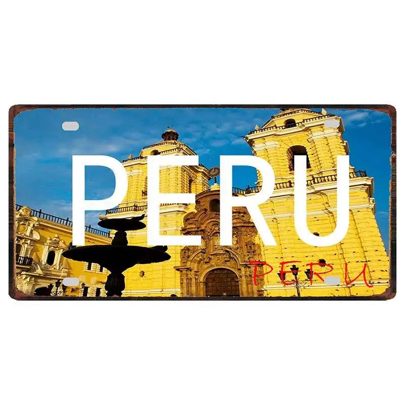 Peru Lima Cusco Car License Metal Pate Tin Sign Retro Rusted Art Craft Wall Poster Decor