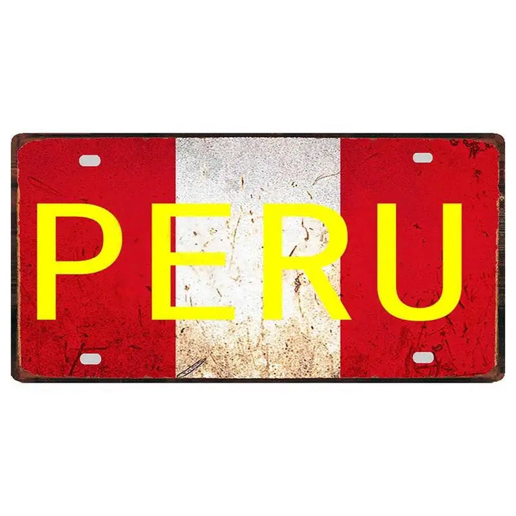 Peru Lima Cusco Car License Metal Pate Tin Sign Retro Rusted Art Craft Wall Poster Decor