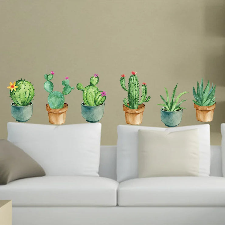 shop green garden plant cactus potted flower pot set 3d diy wall decals
