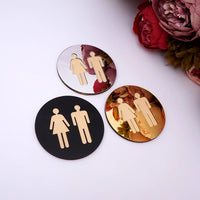 5mm 3D Acrylic Mirror Round Toilet Door Sign Bathroom WC Black Gold Silver Modern Wood Base Wall Sticker Home Decor