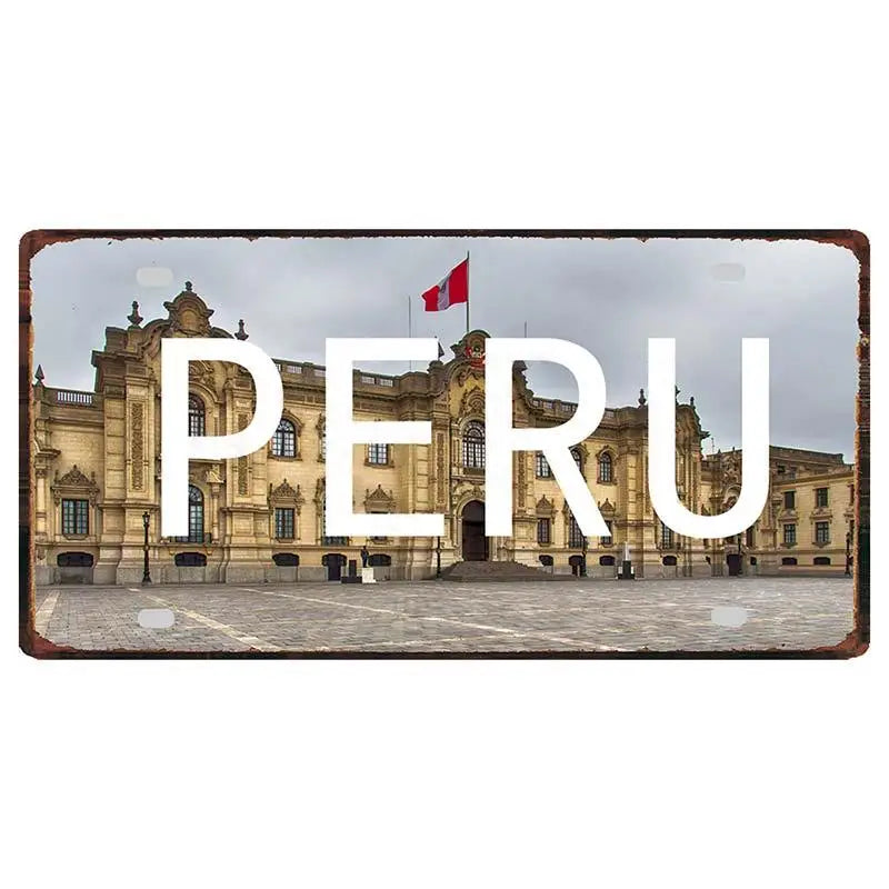Peru Lima Cusco Car License Metal Pate Tin Sign Retro Rusted Art Craft Wall Poster Decor