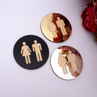 5mm 3D Acrylic Mirror Round Toilet Door Sign Bathroom WC Black Gold Silver Modern Wood Base Wall Sticker Home Decor