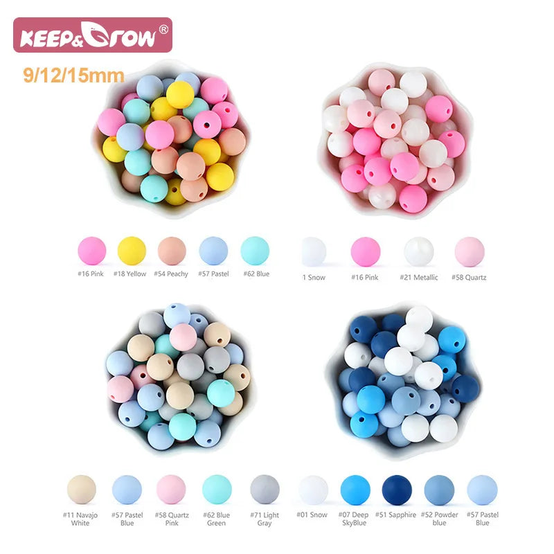 10pcs 9/12/15mm Round Silicone Beads Teething Nursing Necklace Toy Baby Product Pacifier Chain Food Grade Silicone Beads Teether