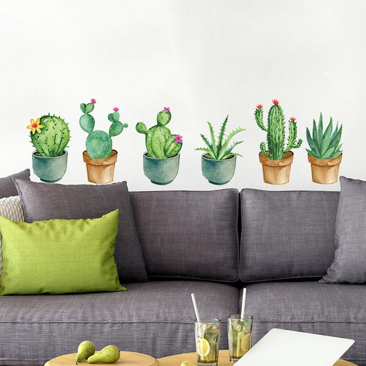shop green garden plant cactus potted flower pot set 3d diy wall decals