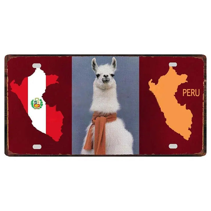 Peru Lima Cusco Car License Metal Pate Tin Sign Retro Rusted Art Craft Wall Poster Decor