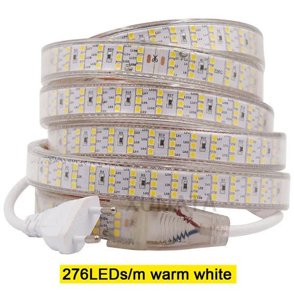 Row 220V Power SMD2835 Waterproof LED Ribbon Rope Lights Home Decoration Lighting Warm White