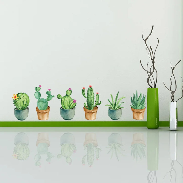 Green Gardenshop green garden plant cactus potted flower pot set 3d diy wall decals Plant Cactus Potted Flower Pot Set 3D DIY Wall Decals/Adhesive Family Wall Sticker Mural Art Bathroom stairs Decor