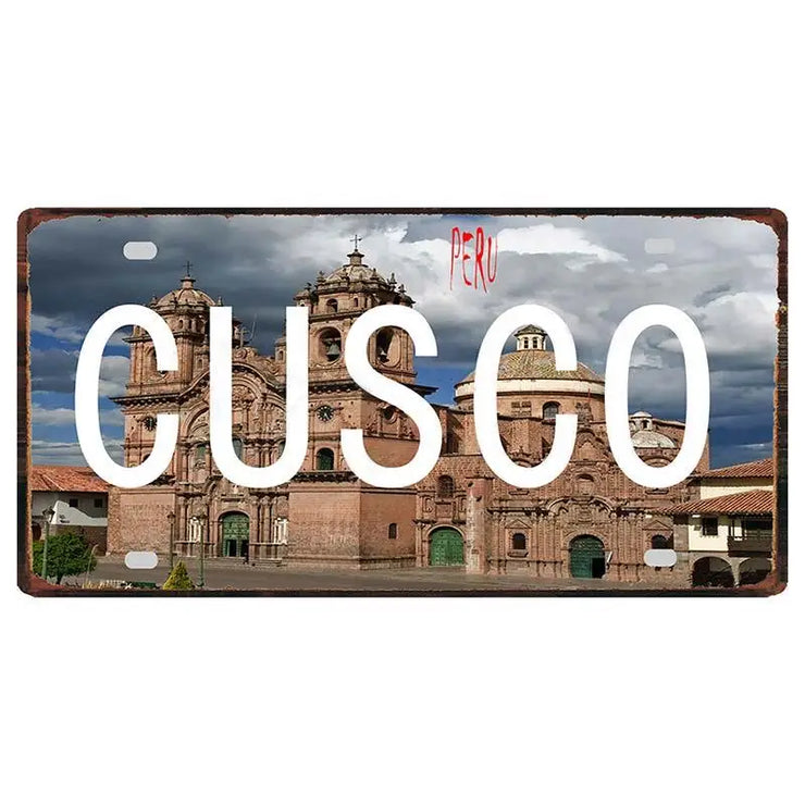 Peru Lima Cusco Car License Metal Pate Tin Sign Retro Rusted Art Craft Wall Poster Decor