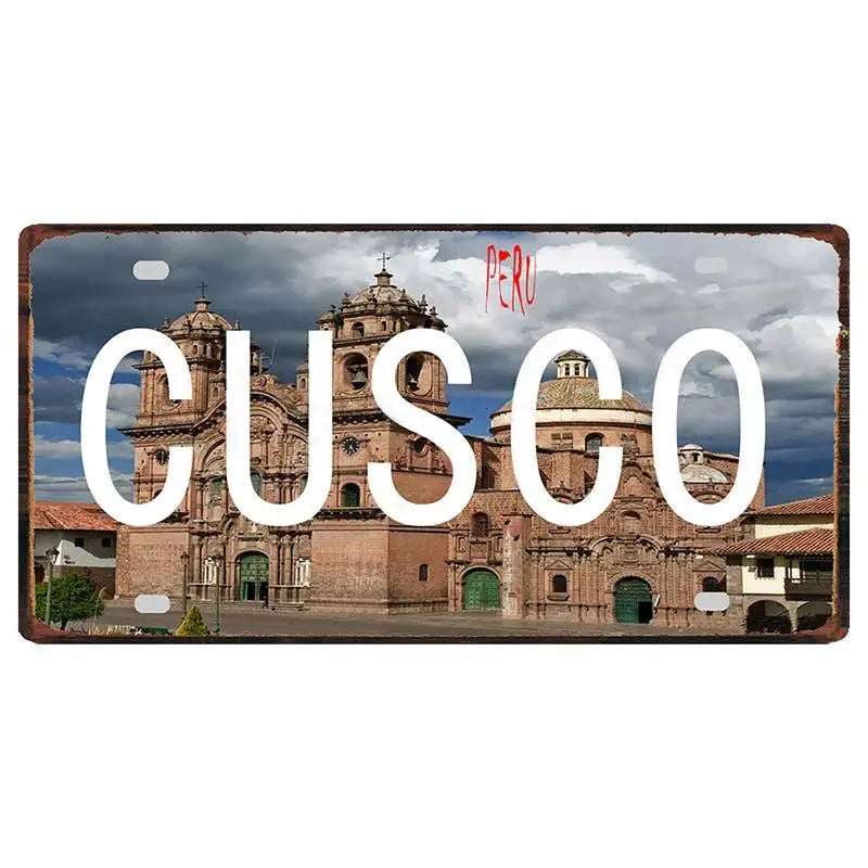 Peru Lima Cusco Car License Metal Pate Tin Sign Retro Rusted Art Craft Wall Poster Decor