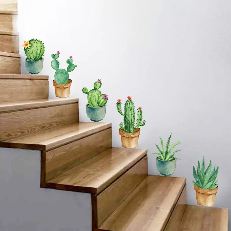 shop green garden plant cactus potted flower pot set 3d diy wall decals
