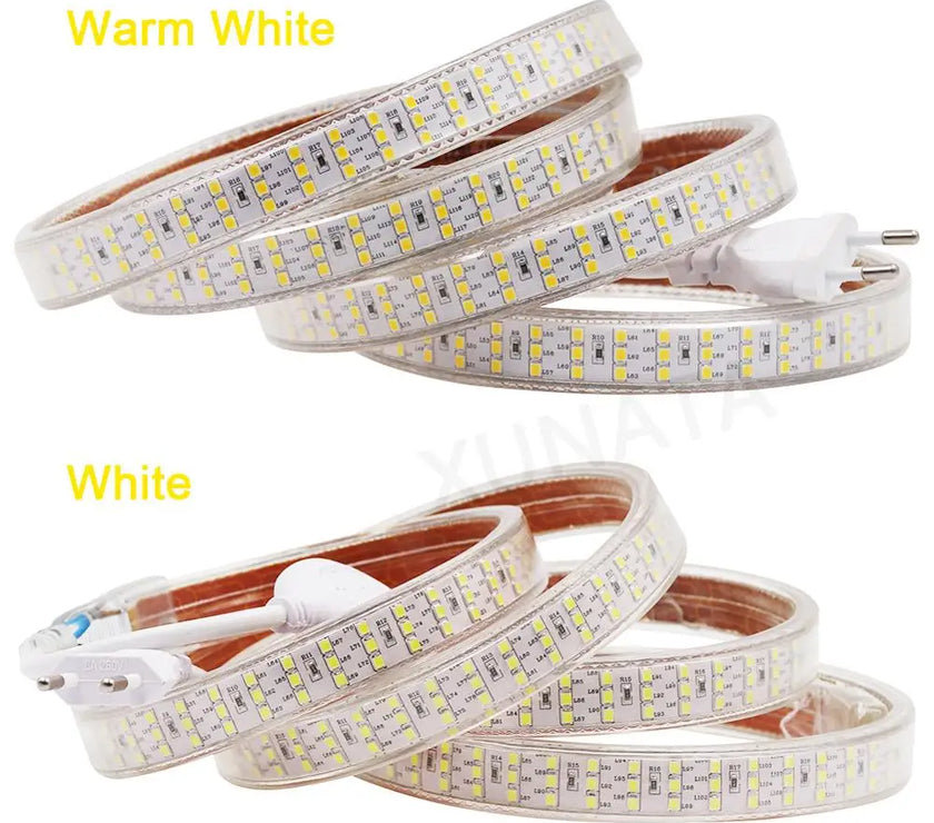 Row 220V Power SMD2835 Waterproof LED Ribbon Rope Lights Home Decoration Lighting Warm White