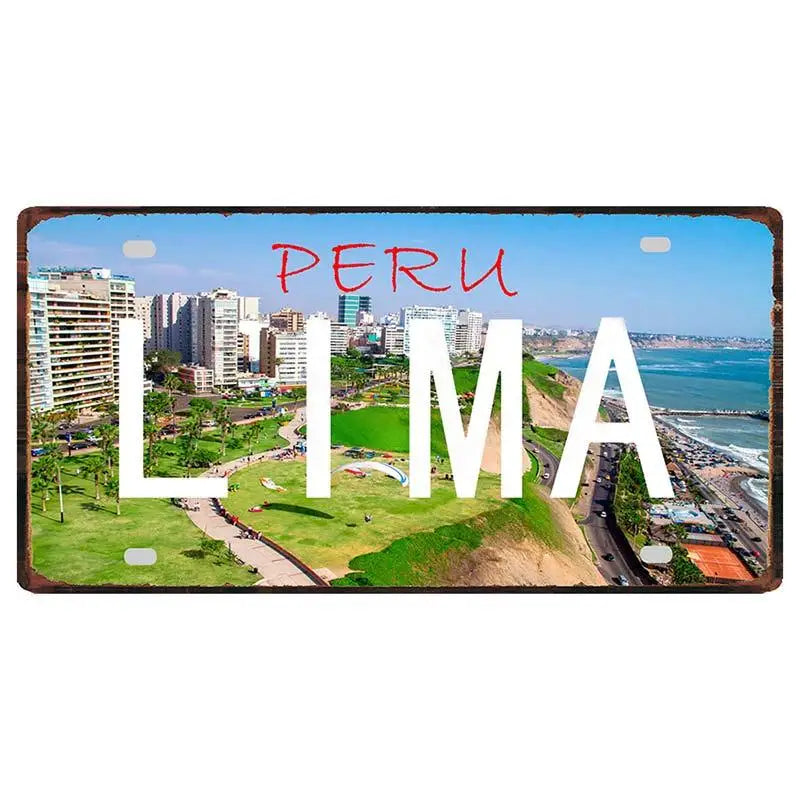 Peru Lima Cusco Car License Metal Pate Tin Sign Retro Rusted Art Craft Wall Poster Decor