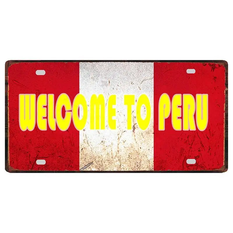 Peru Lima Cusco Car License Metal Pate Tin Sign Retro Rusted Art Craft Wall Poster Decor