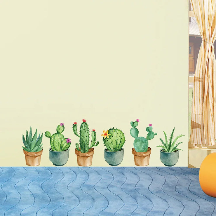 shop green garden plant cactus potted flower pot set 3d diy wall decals