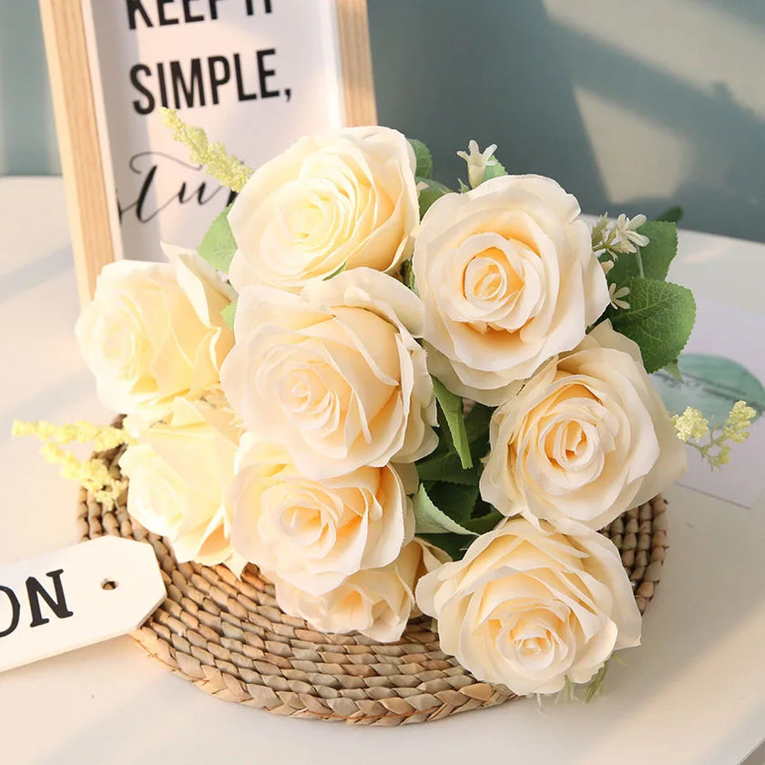 Artificial Blue Roses Flowers Silk Rose Flower Bouquet Artificial Flowers Home Garden Decoration Wedding Roses Fake Flowers
