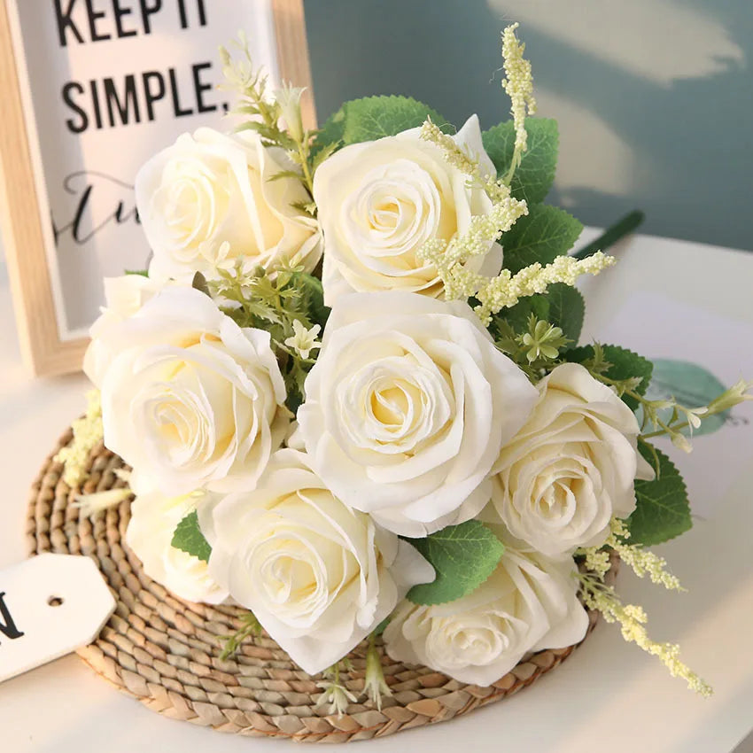 Artificial Blue Roses Flowers Silk Rose Flower Bouquet Artificial Flowers Home Garden Decoration Wedding Roses Fake Flowers