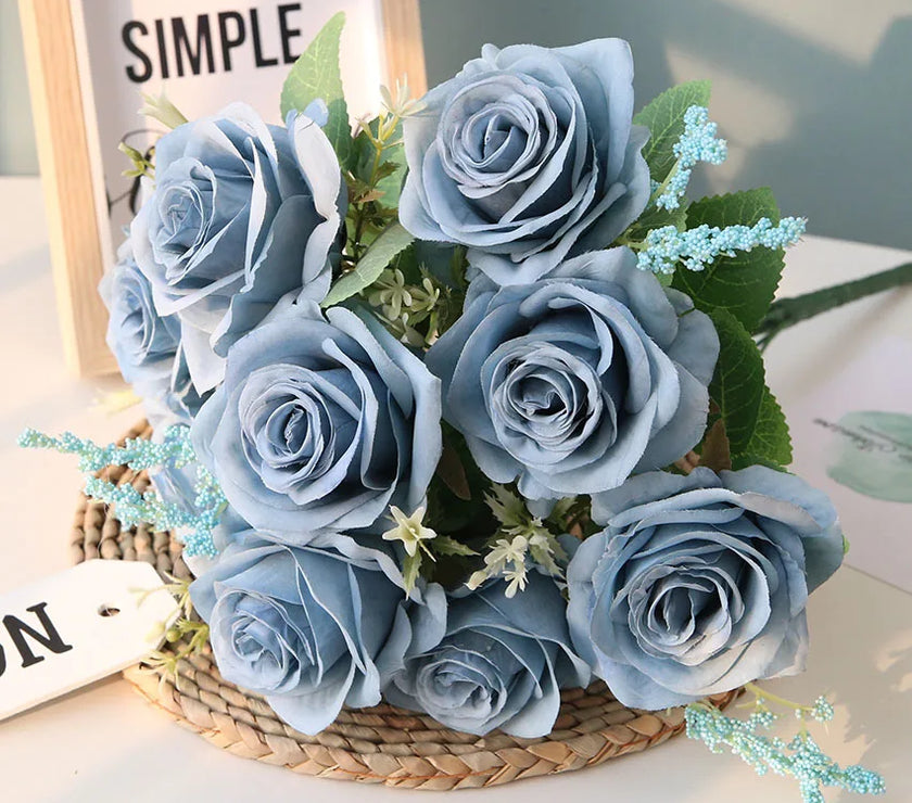 Artificial Blue Roses Flowers Silk Rose Flower Bouquet Artificial Flowers Home Garden Decoration Wedding Roses Fake Flowers