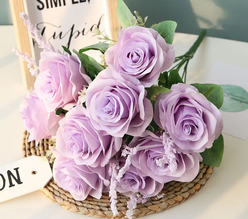 Artificial Blue Roses Flowers Silk Rose Flower Bouquet Artificial Flowers Home Garden Decoration Wedding Roses Fake Flowers