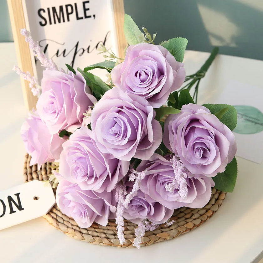 Artificial Blue Roses Flowers Silk Rose Flower Bouquet Artificial Flowers Home Garden Decoration Wedding Roses Fake Flowers