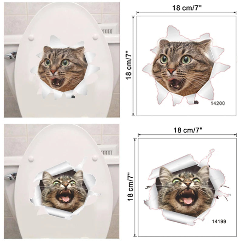 Vinyl Cat 3D Toilet Wall Stickers Hole View Bathroom Living Room Home Decor Decals Poster Background Waterproof Animals Mural