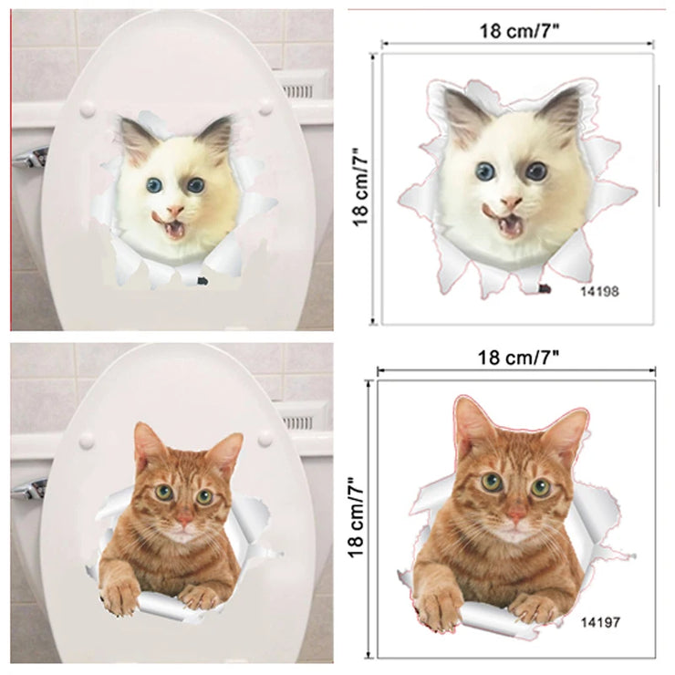 Vinyl Cat 3D Toilet Wall Stickers Hole View Bathroom Living Room Home Decor Decals Poster Background Waterproof Animals Mural