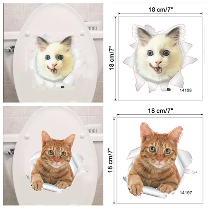 Vinyl Cat 3D Toilet Wall Stickers Hole View Bathroom Living Room Home Decor Decals Poster Background Waterproof Animals Mural