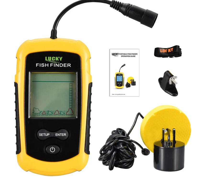 FFC1108-1 Alarm 100M Portable Sonar Fish Finders 45 degrees Sonar Coverage Echo Sounder Alarm Transducer Lake Sea Fishing