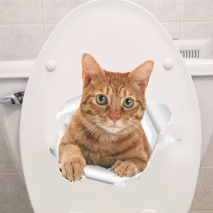 Vinyl Cat 3D Toilet Wall Stickers Hole View Bathroom Living Room Home Decor Decals Poster Background Waterproof Animals Mural