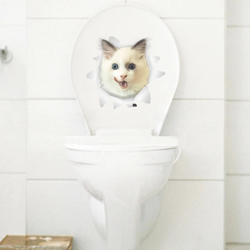 Vinyl Cat 3D Toilet Wall Stickers Hole View Bathroom Living Room Home Decor Decals Poster Background Waterproof Animals Mural