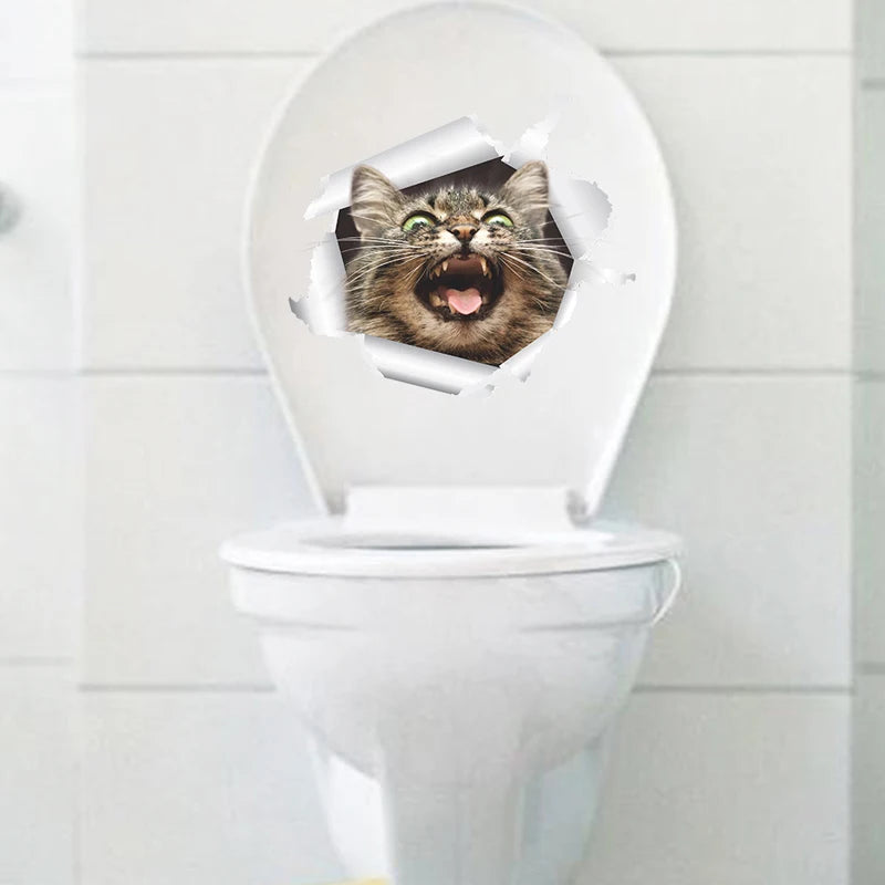Vinyl Cat 3D Toilet Wall Stickers Hole View Bathroom Living Room Home Decor Decals Poster Background Waterproof Animals Mural