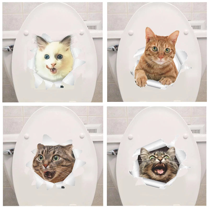 Vinyl Cat 3D Toilet Wall Stickers Hole View Bathroom Living Room Home Decor Decals Poster Background Waterproof Animals Mural