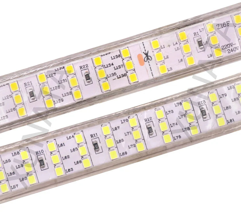 Row 220V Power SMD2835 Waterproof LED Ribbon Rope Lights Home Decoration Lighting Warm White