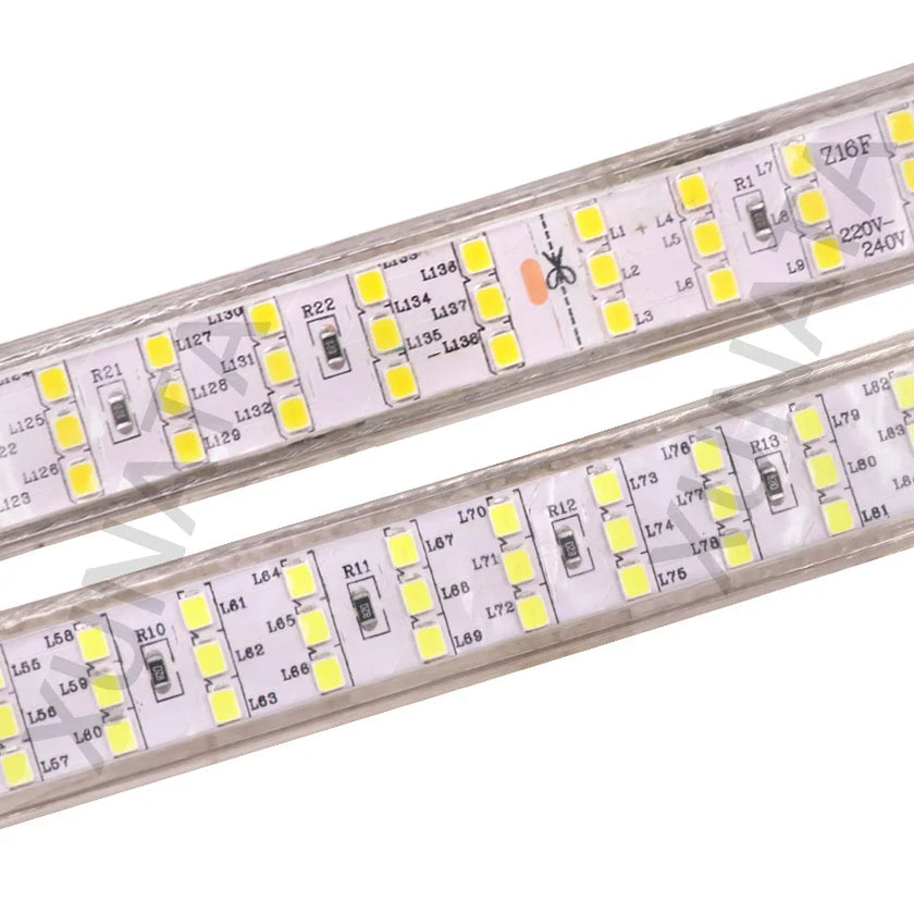 Row 220V Power SMD2835 Waterproof LED Ribbon Rope Lights Home Decoration Lighting Warm White