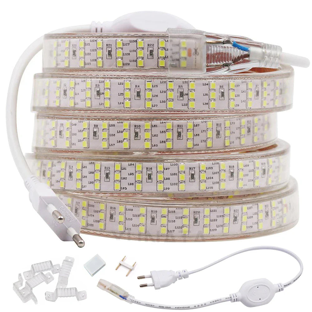 Row 220V Power SMD2835 Waterproof LED Ribbon Rope Lights Home Decoration Lighting Warm White