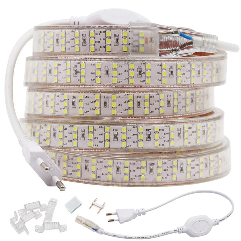 Row 220V Power SMD2835 Waterproof LED Ribbon Rope Lights Home Decoration Lighting Warm White