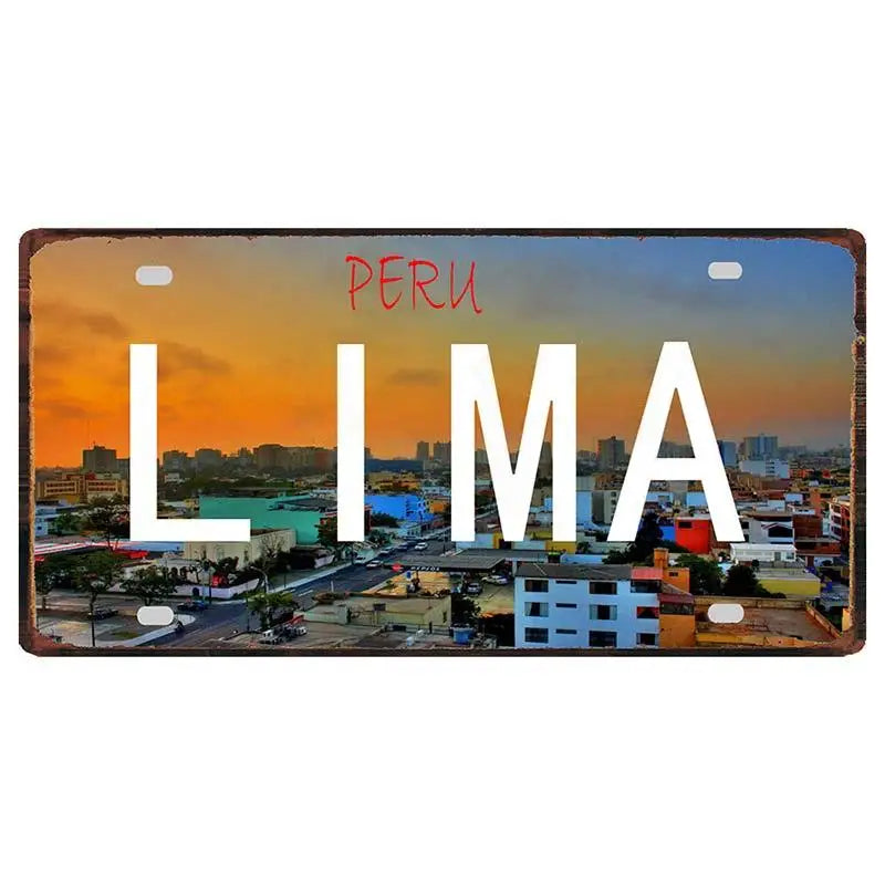 Peru Lima Cusco Car License Metal Pate Tin Sign Retro Rusted Art Craft Wall Poster Decor