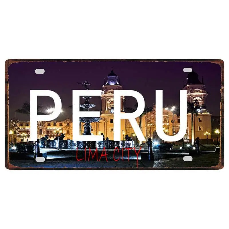 Peru Lima Cusco Car License Metal Pate Tin Sign Retro Rusted Art Craft Wall Poster Decor