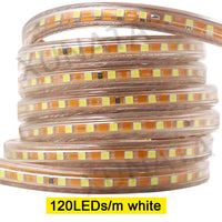 Row 220V Power SMD2835 Waterproof LED Ribbon Rope Lights Home Decoration Lighting Warm White