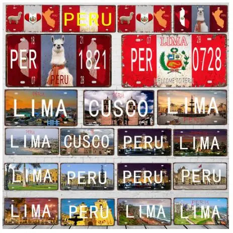 Peru Lima Cusco Car License Metal Pate Tin Sign Retro Rusted Art Craft Wall Poster Decor