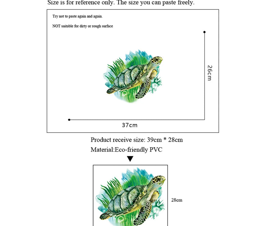 Seaweed Sea Turtle Wall Sticker Bathroom Living Room Background Decorations Wallpaper Creative Animals Self Adhesive Stickers