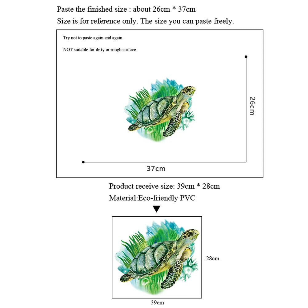 Seaweed Sea Turtle Wall Sticker Bathroom Living Room Background Decorations Wallpaper Creative Animals Self Adhesive Stickers