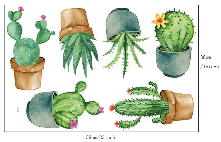 shop green garden plant cactus potted flower pot set 3d diy wall decals