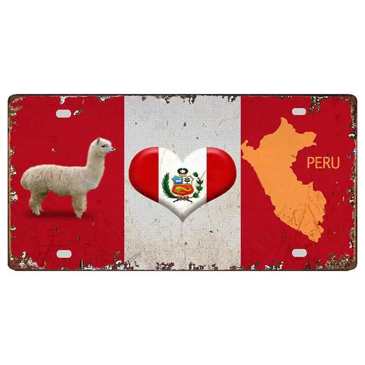 Peru Lima Cusco Car License Metal Pate Tin Sign Retro Rusted Art Craft Wall Poster Decor