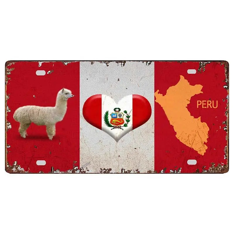 Peru Lima Cusco Car License Metal Pate Tin Sign Retro Rusted Art Craft Wall Poster Decor