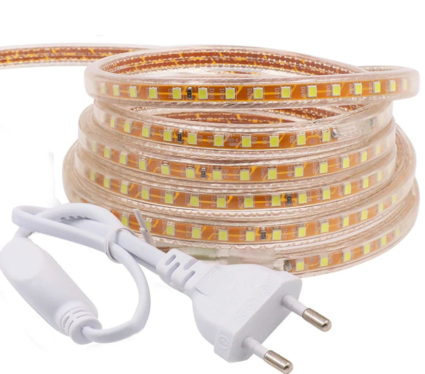 Row 220V Power SMD2835 Waterproof LED Ribbon Rope Lights Home Decoration Lighting Warm White
