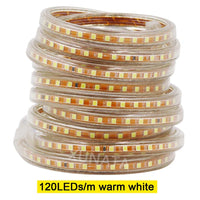 Row 220V Power SMD2835 Waterproof LED Ribbon Rope Lights Home Decoration Lighting Warm White