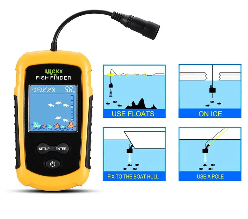FFC1108-1 Alarm 100M Portable Sonar Fish Finders 45 degrees Sonar Coverage Echo Sounder Alarm Transducer Lake Sea Fishing