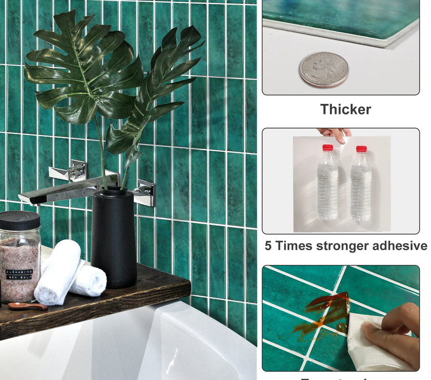 1 Sheet Adhesive Wall Wallpaper Green Tiles Peel And Stick Backsplash Waterproof Wall Stickers For Kitchen Bathroom Room Decor