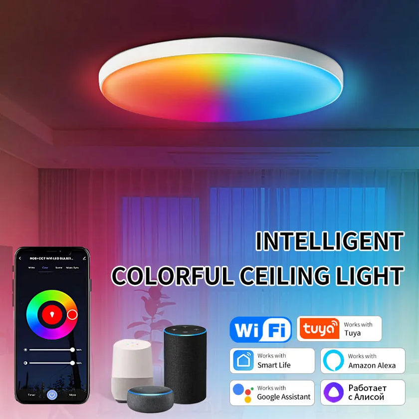 Tuya WiFi Smart LED Ceiling Light AC220V 24W RGB For Bedroom Living Room Home Decor Round Light Works With Alexa Google Home